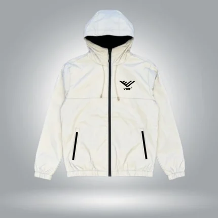Cream Zip-Up Logo Hoodie